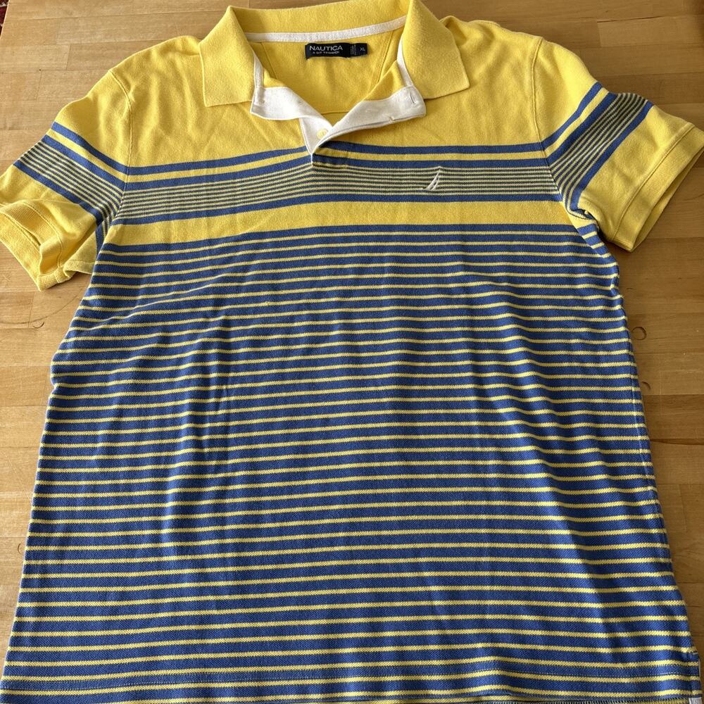 Men’s XL yellow and blue striped Nautica short-sleeve polo